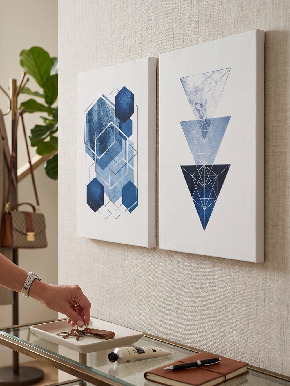 Blue Geometric Canvas Wall Art Set